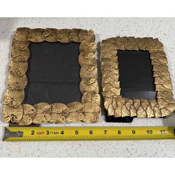 Celia Landman Gold Metal Leaf Photo Frames 5x7 4x6 Pair Thick Glass Quality Vtg - Picture 4 of 16